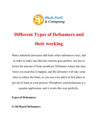 Different Types of Defoamers and their working