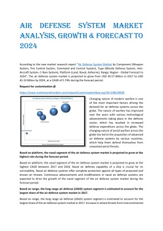 Air Defense System Market Analysis, Growth & Forecast to 2024