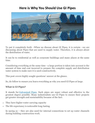 Here is Why You Should Use GI Pipes