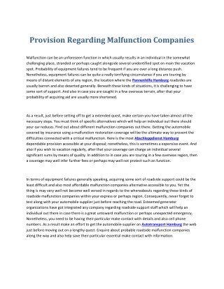 Provision Regarding Malfunction Companies