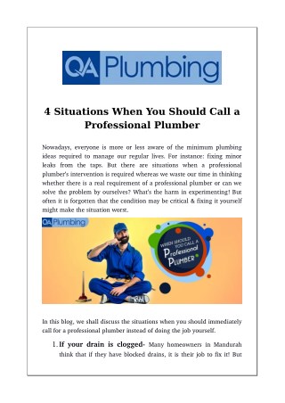 4 Situations When You Should Call a Professional Plumber