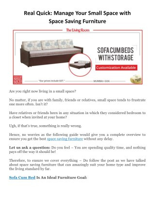 Real Quick: Manage Your Small Space with Space Saving Furniture