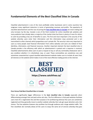 Fundamental Elements of the Best Classified Sites in Canada