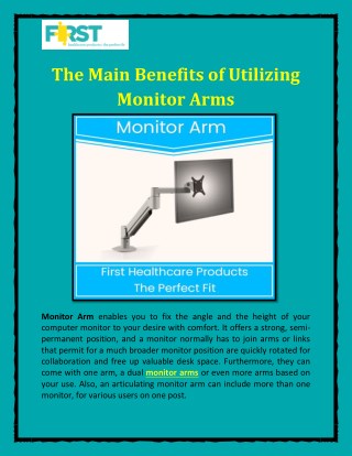 The Main Benefits of Utilizing Monitor Arms