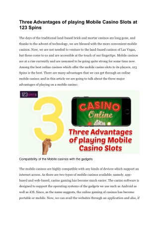 Three Advantages of playing Mobile Casino Slots at 123 Spins