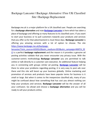 Backpage Lancaster | Free UK Classified Site | Backpage Replacement