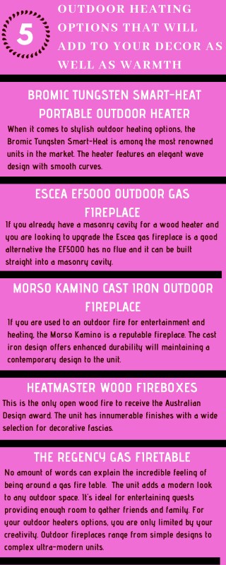 OUTDOOR HEATING OPTIONS THAT WILL ADD TO YOUR DECOR AS WELL AS WARMTH