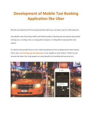 Development of Mobile Taxi Booking Application like Uber