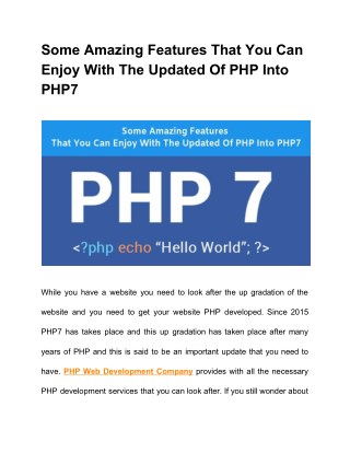 Some Amazing Features That You Can Enjoy With The Updated Of PHP Into PHP7