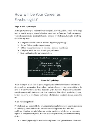 How will be Your Career as Psychologist?