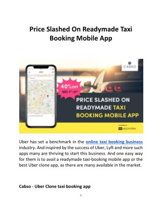 Price Slashed On Readymade Taxi Booking Mobile App