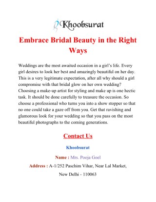 Embrace Bridal Beauty in the Right Ways