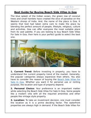 Best Guide for Buying Beach Side Villas in Goa