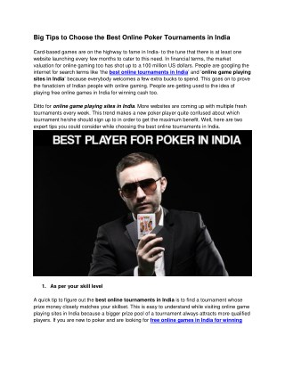 Best Tips to Choose the Best Online Poker Tournaments in India