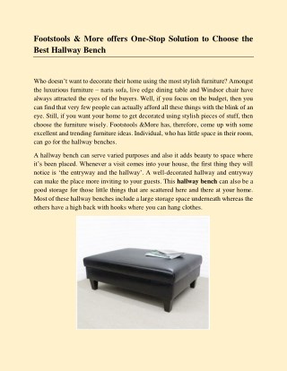 Footstools & More offers One-Stop Solution to Choose the Best Hallway Bench