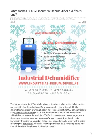 What makes CD-85L industrial dehumidifier a different one?