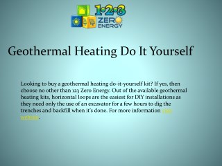 Geothermal Heating Do It Yourself