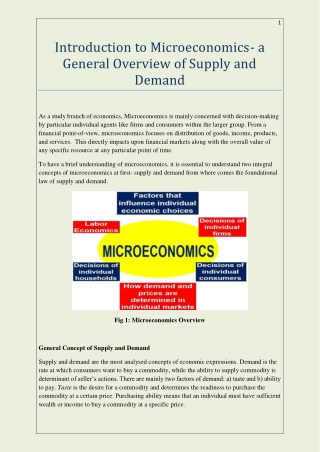 Introduction to Microeconomics- a General Overview of Supply and Demand