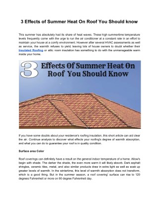 3 Effects of summer heat on roof you should know