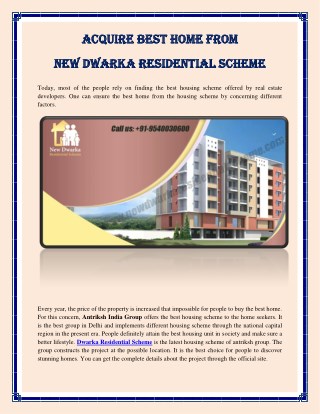 Acquire Best Home from New Dwarka Residential Scheme