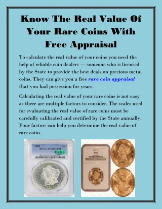 Know The Real Value Of Your Rare Coins With Free Appraisal
