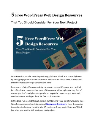 5 Free WordPress Web Design Resources That You Should Consider For Your Next Project