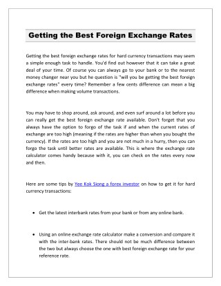 Getting the Best Foreign Exchange Rates