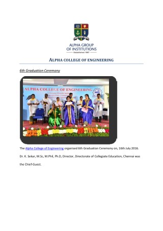 6th Graduation Ceremony - Alpha College of Engineering chennai