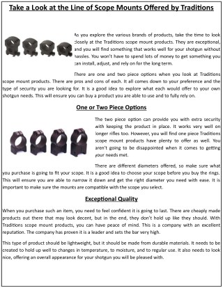 Take a Look at the Line of Scope Mounts Offered by Traditions