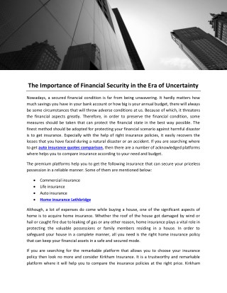 The Importance of Financial Security in the Era of Uncertainty