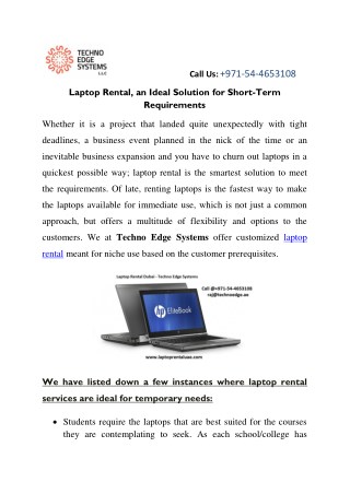 Laptop Rental in Dubai for Short-Term Requirements
