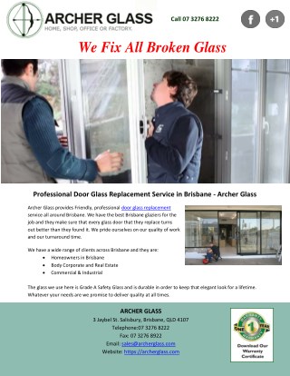 Professional Door Glass Replacement Service in Brisbane - Archer Glass
