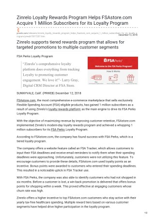 Zinrelo Loyalty Rewards Program Helps FSAstore.com Acquire 1 Million Subscribers for its Loyalty Program