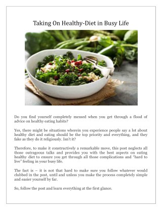 Taking On Healthy-Diet in Busy Life