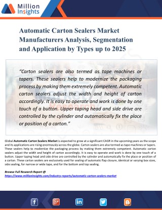Automatic Carton Sealers Market Trends, Investment Feasibility Analysis Report 2025