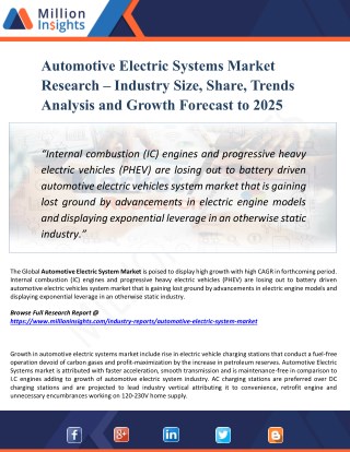 Automotive Electric Systems Market - Industry Key Competitors' Parameter Analysis By 2018 - 2025