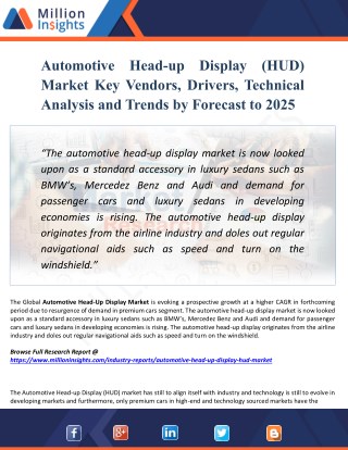 Automotive Head-up Display (HUD) Market Forecast to 2025 with Key Companies Profile, Supply, Demand, Cost Structure
