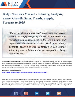 Body Cleansers Market 2018 Competition, Trade Overview and Development up to 2025