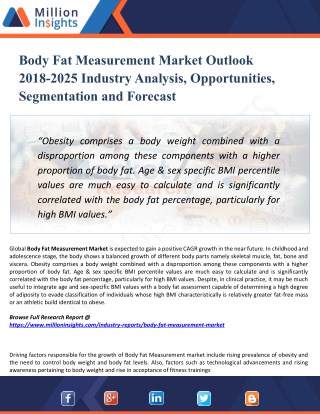 Body Fat Measurement Market Outlook 2025: Global Analysis of Huge Profit with Marginal Revenue Forecast