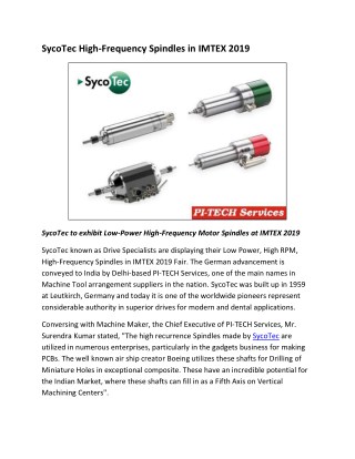 SycoTec High-Frequency Spindles in IMTEX 2019