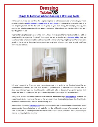 Things to Look for When Choosing a Dressing Table