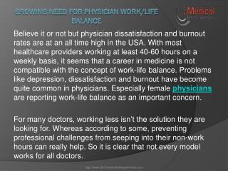 Growing Need For Physician Work/Life Balance