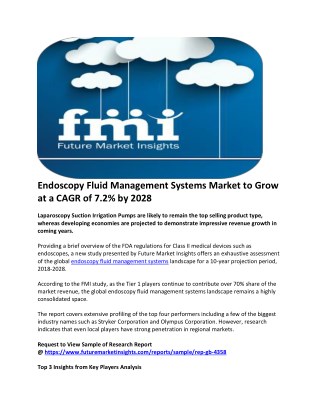Endoscopy Fluid Management Systems Market to Grow at a CAGR of 7.2% by 2028