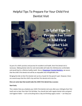 Helpful Tips To Prepare For Your Child First Dentist Visit