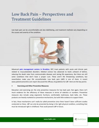 Low Back Pain – Perspectives and Treatment Guidelines