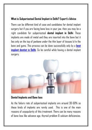 What is Subperiosteal Dental Implant in Delhi? Expert’s Advice