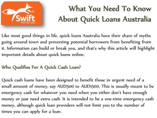 What You Need To Know About Quick Loans Australia