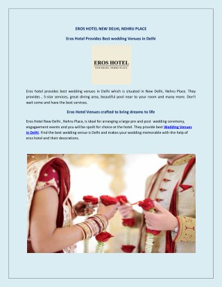 Eros Hotel Provides Best wedding Venues in Delhi