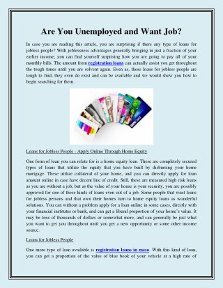 Are You Unemployed and Want Job