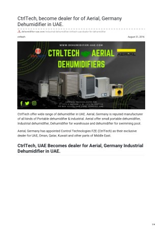 CtrlTech dehumidifier become dealer for Aerial Germany for UAE